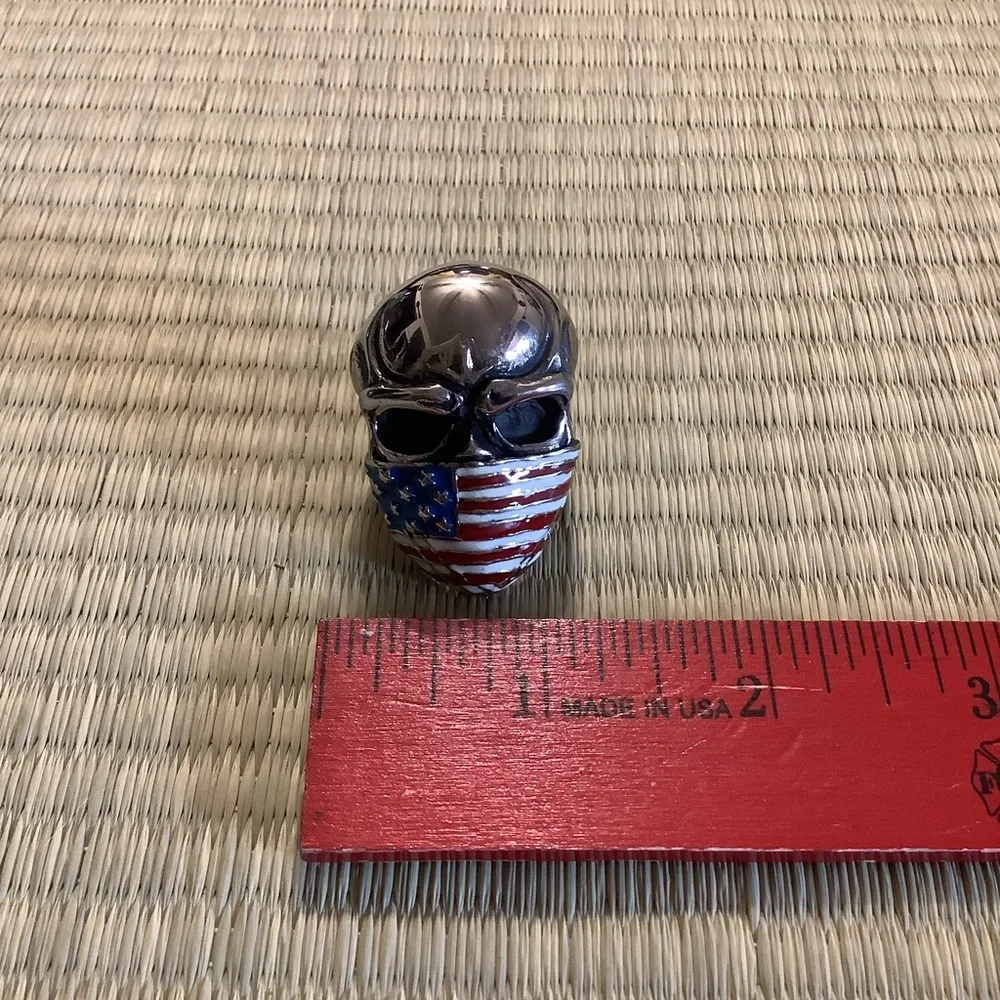 Skull Ring Stars and Stripes Biker Gothic Stainless Steel Ring